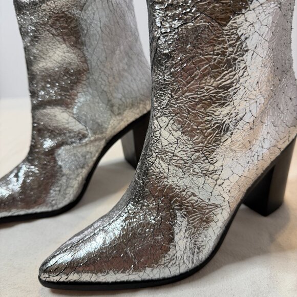Schutz Maryana Block Crackled Leather Boot Silver Size 6 - Picture 3 of 12